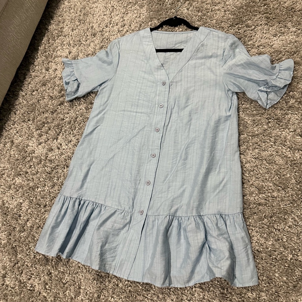 Light Blue Ruffle-Hem Dress